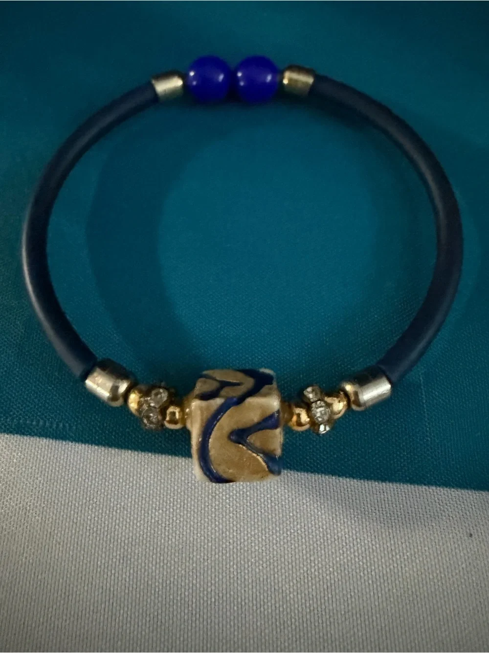 Murano Glass Blue and Gold Women's Beaded Bracelet